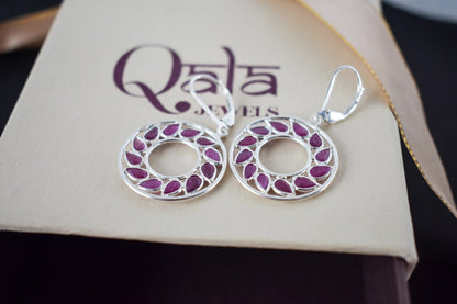 Ruby Wreath Drop Earrings in 925 Silver – Handmade Open Circle Statement Jewelry