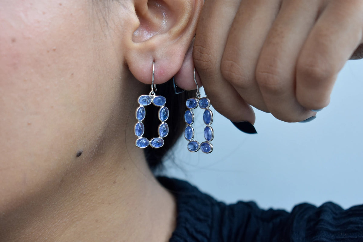 Tanzanite Link Drop Earrings in 925 Silver – Handmade Open Frame Gemstone Jewelry
