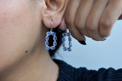 Tanzanite Link Drop Earrings in 925 Silver – Handmade Open Frame Gemstone Jewelry
