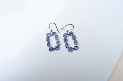 Tanzanite Link Drop Earrings in 925 Silver – Handmade Open Frame Gemstone Jewelry