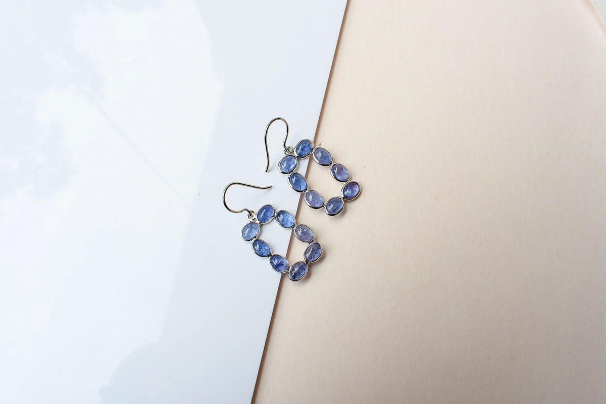 Tanzanite Link Drop Earrings in 925 Silver – Handmade Open Frame Gemstone Jewelry