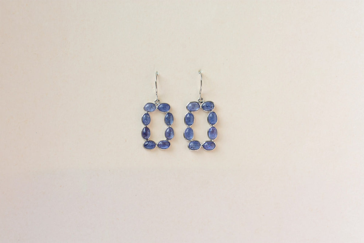Tanzanite Link Drop Earrings in 925 Silver – Handmade Open Frame Gemstone Jewelry