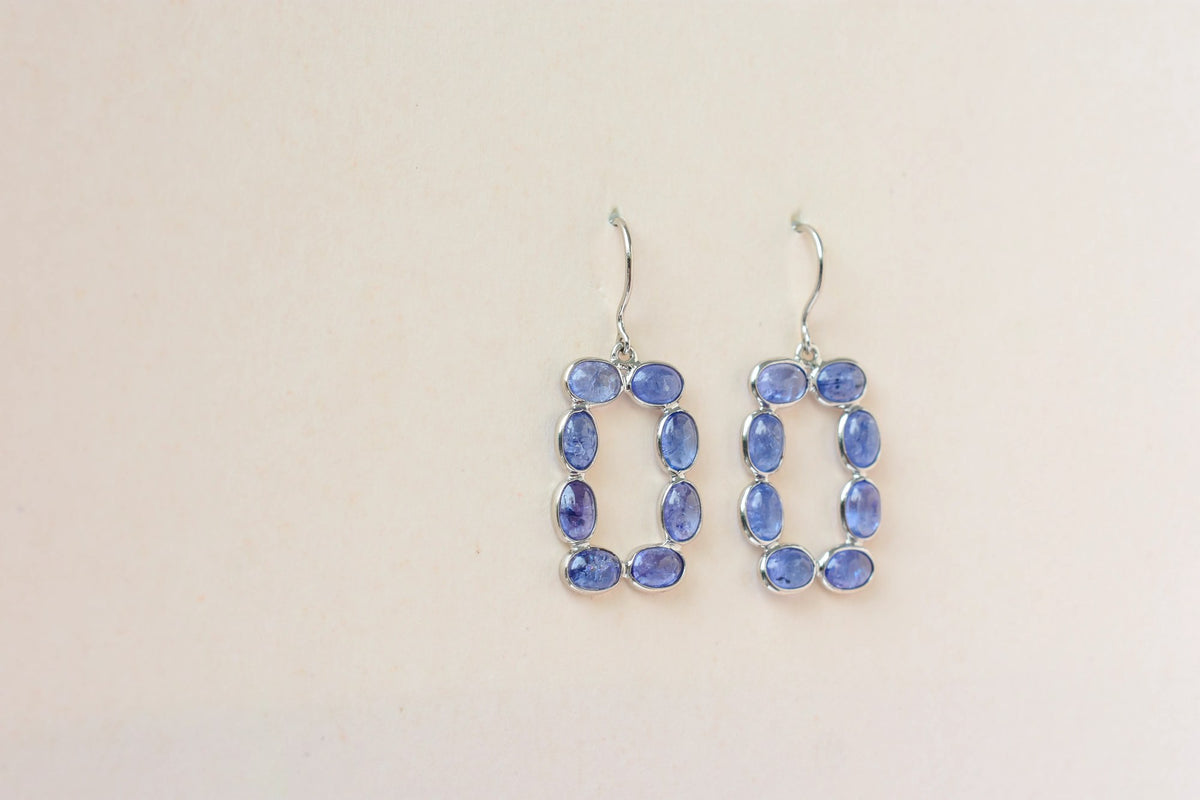 Tanzanite Link Drop Earrings in 925 Silver – Handmade Open Frame Gemstone Jewelry