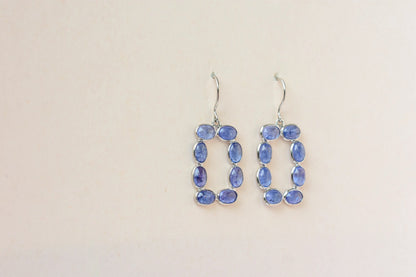 Tanzanite Link Drop Earrings in 925 Silver – Handmade Open Frame Gemstone Jewelry