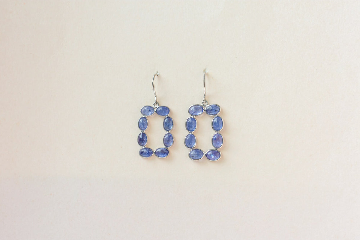 Tanzanite Link Drop Earrings in 925 Silver – Handmade Open Frame Gemstone Jewelry