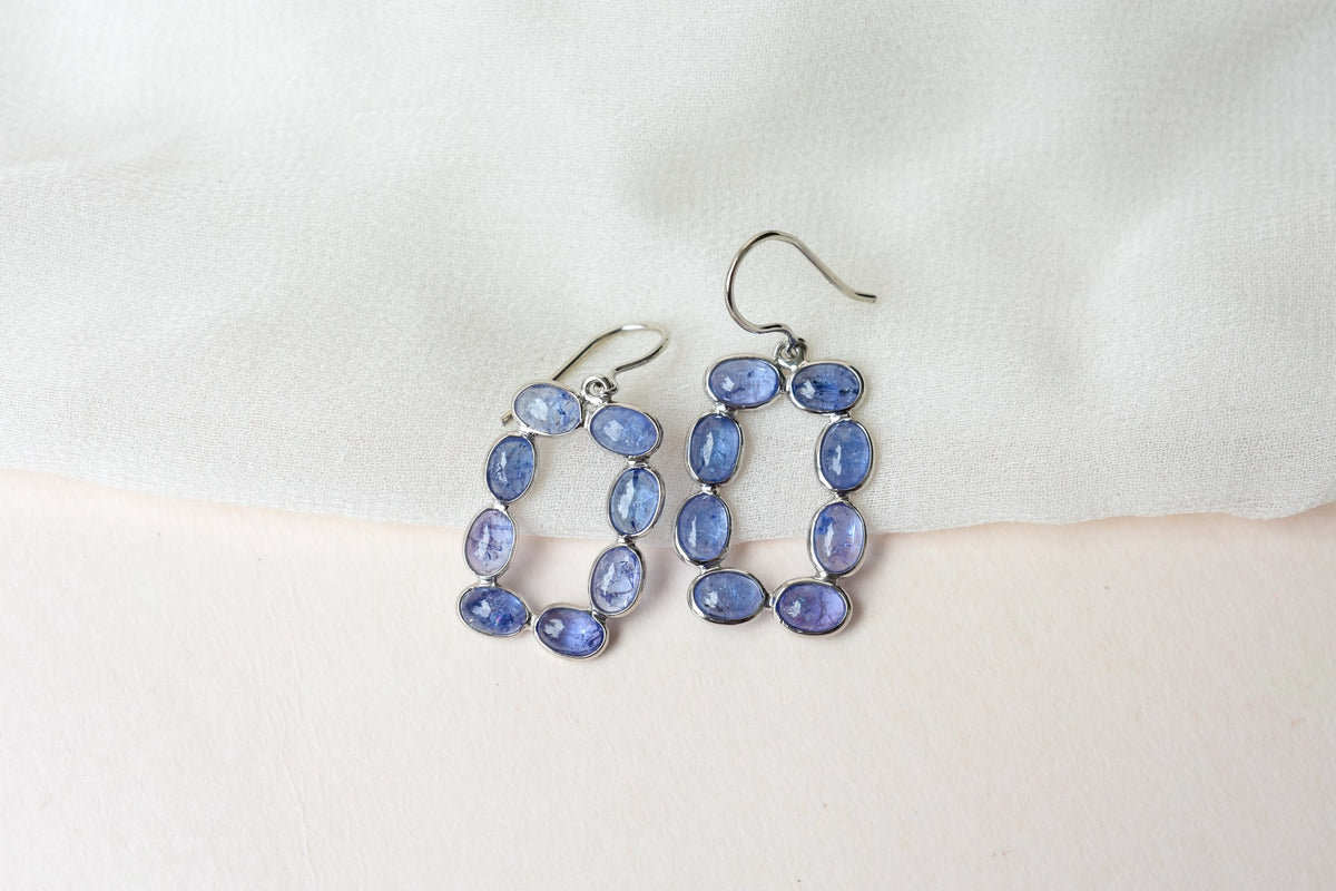 Tanzanite Link Drop Earrings in 925 Silver – Handmade Open Frame Gemstone Jewelry
