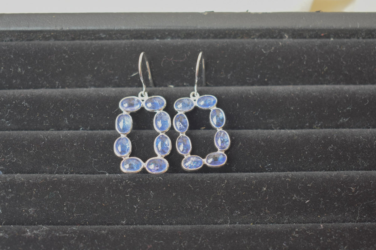 Tanzanite Link Drop Earrings in 925 Silver – Handmade Open Frame Gemstone Jewelry