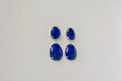 Lapis Lazuli Diamond Halo Drop Earrings in 925 Silver – Designer Statement Jewelry