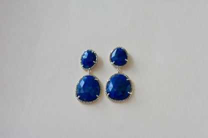 Lapis Lazuli Diamond Halo Drop Earrings in 925 Silver – Designer Statement Jewelry