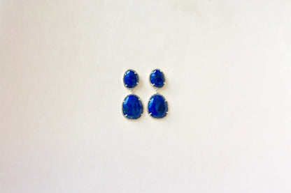 Lapis Lazuli Diamond Halo Drop Earrings in 925 Silver – Designer Statement Jewelry
