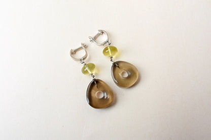 Smoky Quartz Lemon Quartz Drop Earrings in 925 Silver – Handmade Everyday Jewelry