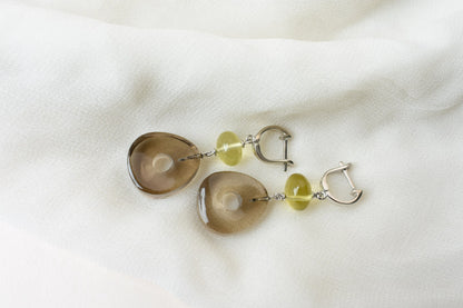 Smoky Quartz Lemon Quartz Drop Earrings in 925 Silver – Handmade Everyday Jewelry