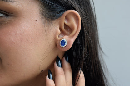 Blue Sapphire Halo Stud Earrings in 925 Silver – Classic Everyday Gemstone Jewelry