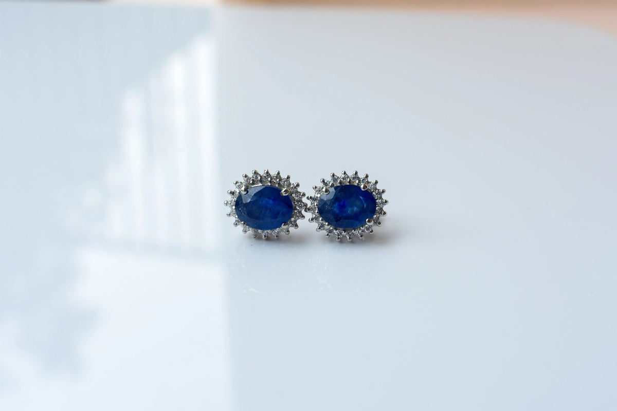 Blue Sapphire Halo Stud Earrings in 925 Silver – Classic Everyday Gemstone Jewelry