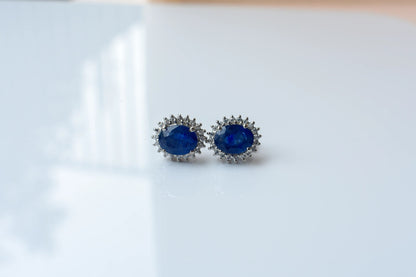 Blue Sapphire Halo Stud Earrings in 925 Silver – Classic Everyday Gemstone Jewelry