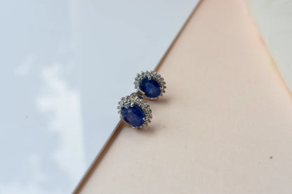 Blue Sapphire Halo Stud Earrings in 925 Silver – Classic Everyday Gemstone Jewelry