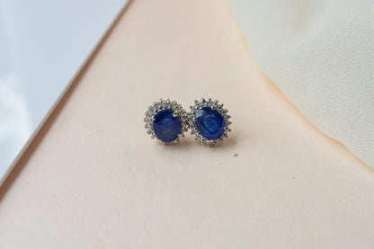 Blue Sapphire Halo Stud Earrings in 925 Silver – Classic Everyday Gemstone Jewelry