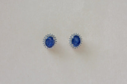 Blue Sapphire Halo Stud Earrings in 925 Silver – Classic Everyday Gemstone Jewelry