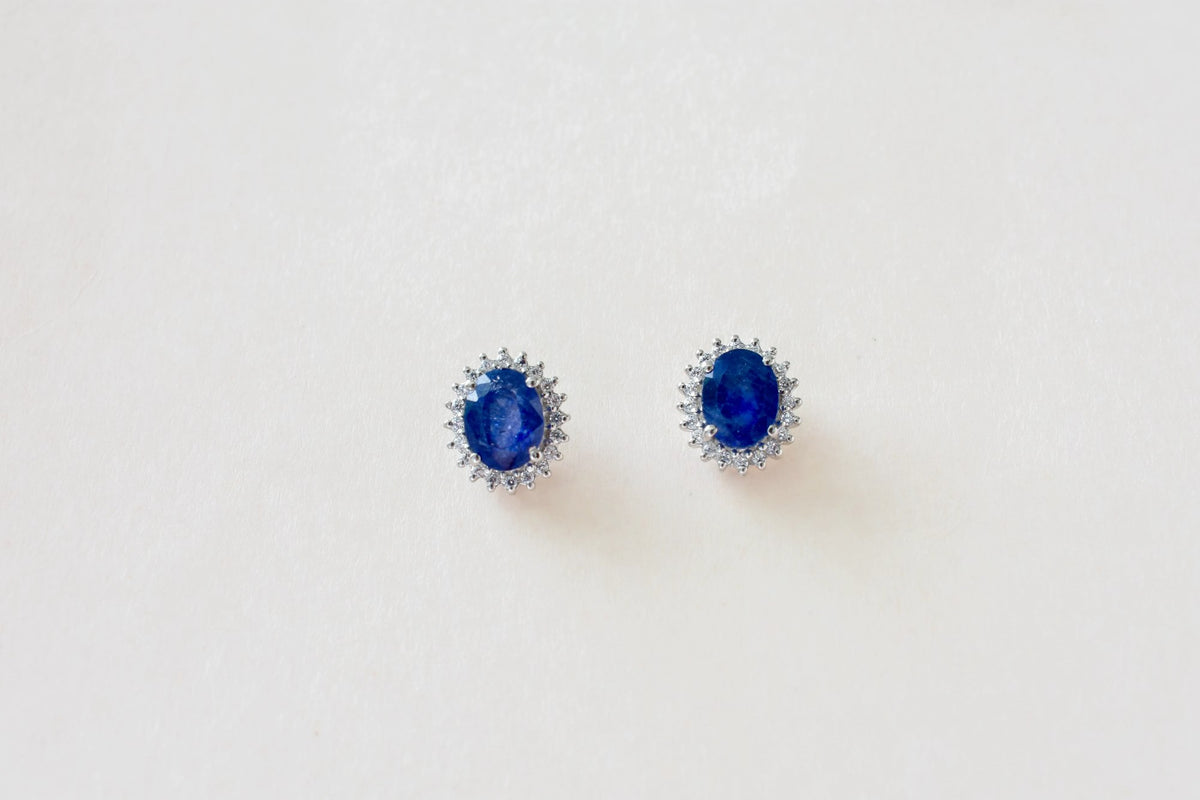 Blue Sapphire Halo Stud Earrings in 925 Silver – Classic Everyday Gemstone Jewelry