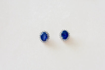 Blue Sapphire Halo Stud Earrings in 925 Silver – Classic Everyday Gemstone Jewelry