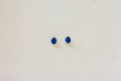 Blue Sapphire Halo Stud Earrings in 925 Silver – Classic Everyday Gemstone Jewelry