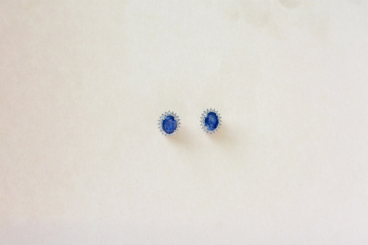 Blue Sapphire Halo Stud Earrings in 925 Silver – Classic Everyday Gemstone Jewelry