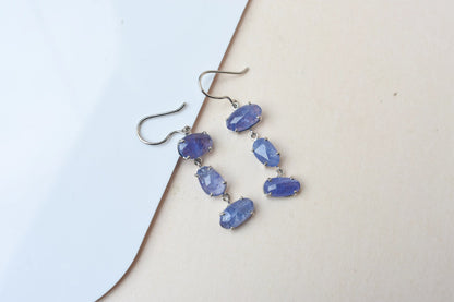 Tanzanite Graduated Drop Earrings in 925 Silver – Handmade Statement Gemstone Jewelry