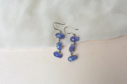 Tanzanite Graduated Drop Earrings in 925 Silver – Handmade Statement Gemstone Jewelry