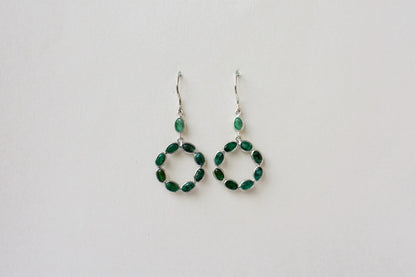 Emerald Wreath Drop Earrings in 925 Silver – Designer Open Circle Gemstone Jewelry