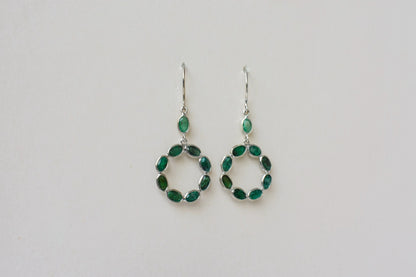 Emerald Wreath Drop Earrings in 925 Silver – Designer Open Circle Gemstone Jewelry
