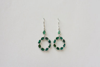 Emerald Wreath Drop Earrings in 925 Silver – Designer Open Circle Gemstone Jewelry