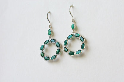 Emerald Wreath Drop Earrings in 925 Silver – Designer Open Circle Gemstone Jewelry