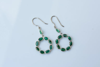Emerald Wreath Drop Earrings in 925 Silver – Designer Open Circle Gemstone Jewelry