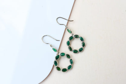 Emerald Wreath Drop Earrings in 925 Silver – Designer Open Circle Gemstone Jewelry