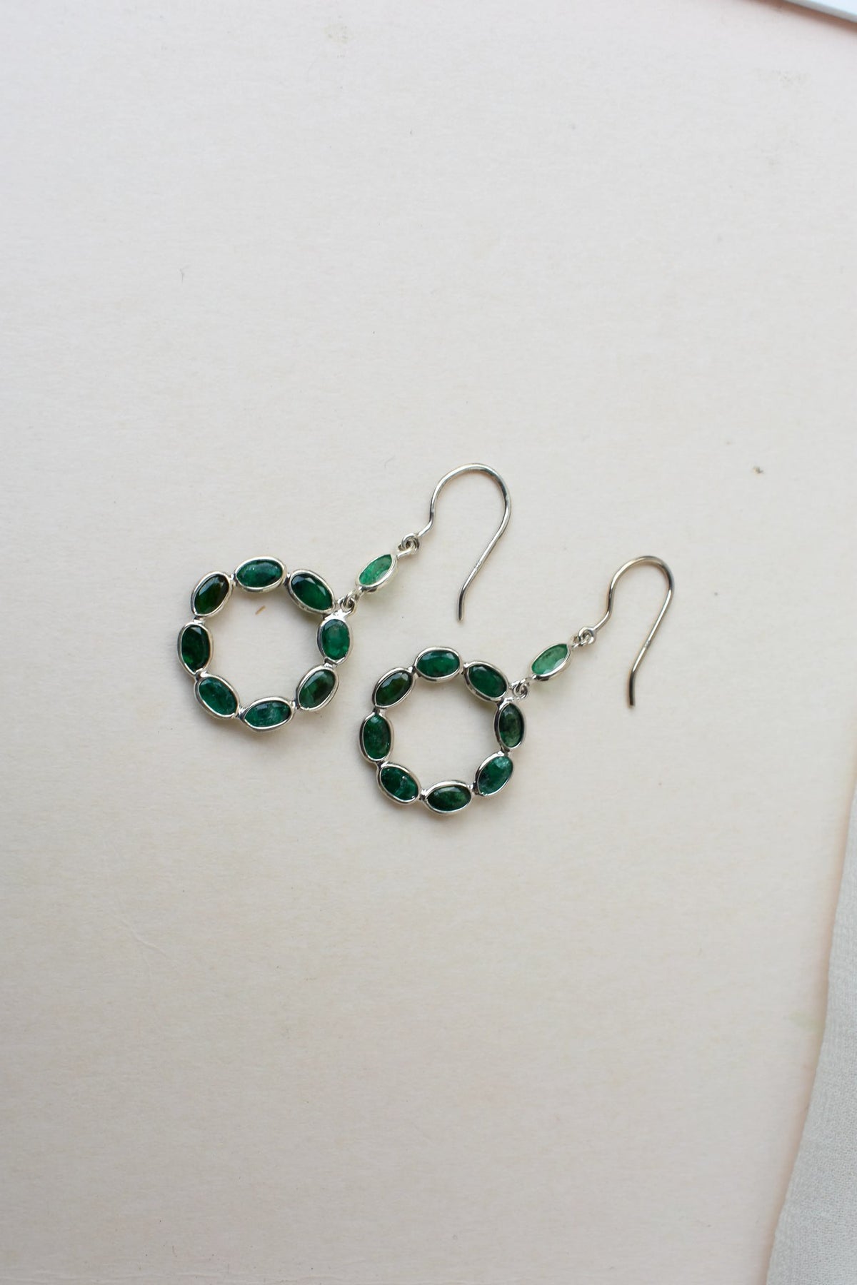 Emerald Wreath Drop Earrings in 925 Silver – Designer Open Circle Gemstone Jewelry