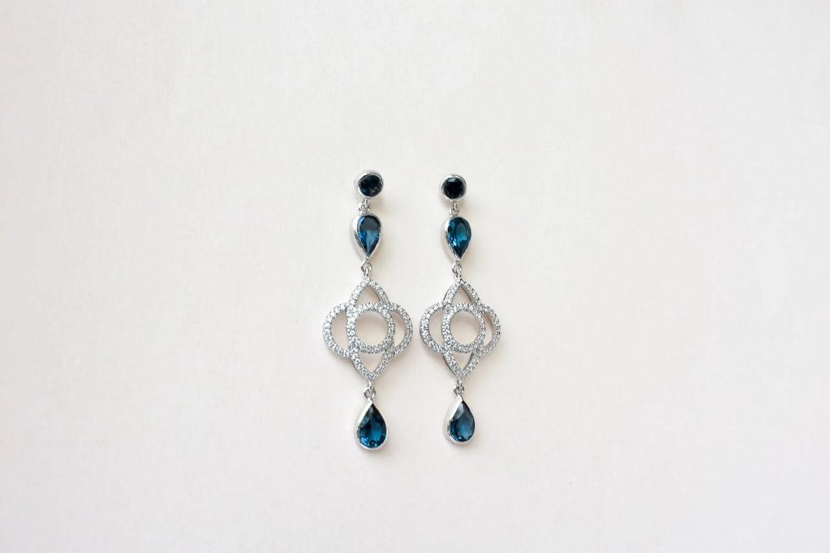 London Blue Topaz Chandelier Earrings in 925 Silver – Statement Gemstone Jewelry