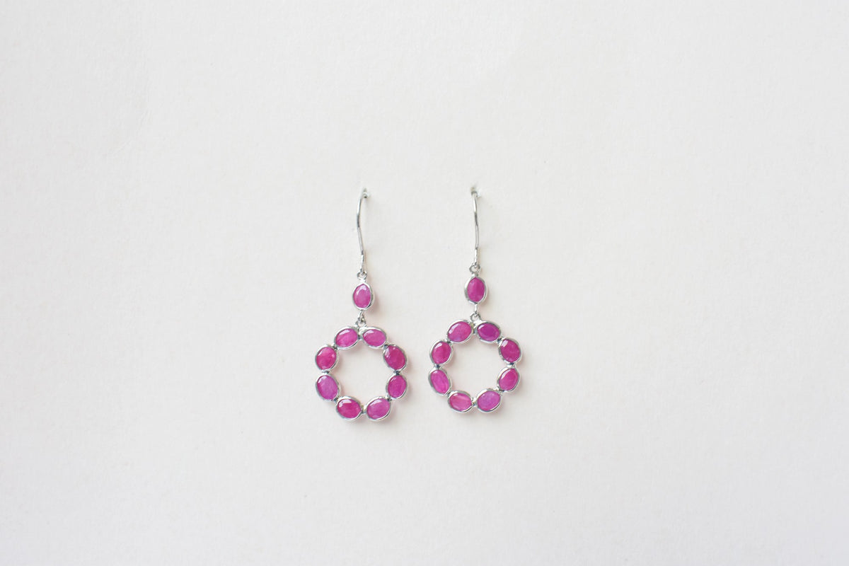 925 Silver Ruby Wreath Drop Earrings – Handmade Open Circle Statement Jewelry