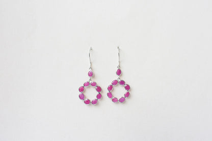 925 Silver Ruby Wreath Drop Earrings – Handmade Open Circle Statement Jewelry