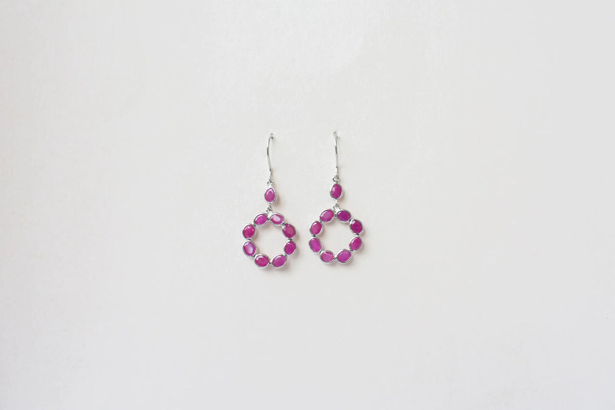 925 Silver Ruby Wreath Drop Earrings – Handmade Open Circle Statement Jewelry