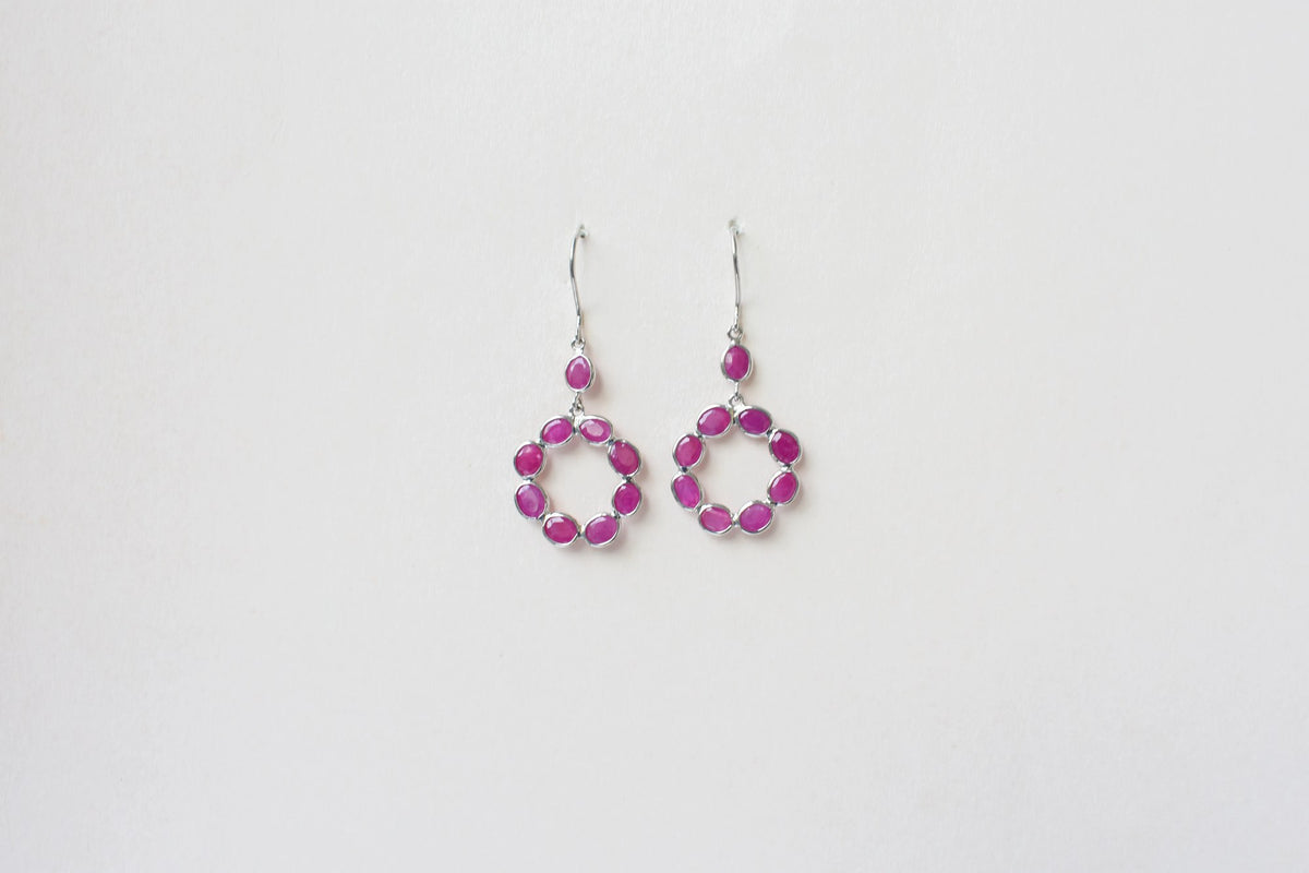 925 Silver Ruby Wreath Drop Earrings – Handmade Open Circle Statement Jewelry