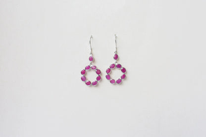 925 Silver Ruby Wreath Drop Earrings – Handmade Open Circle Statement Jewelry