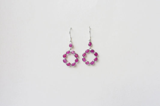 925 Silver Ruby Wreath Drop Earrings – Handmade Open Circle Statement Jewelry