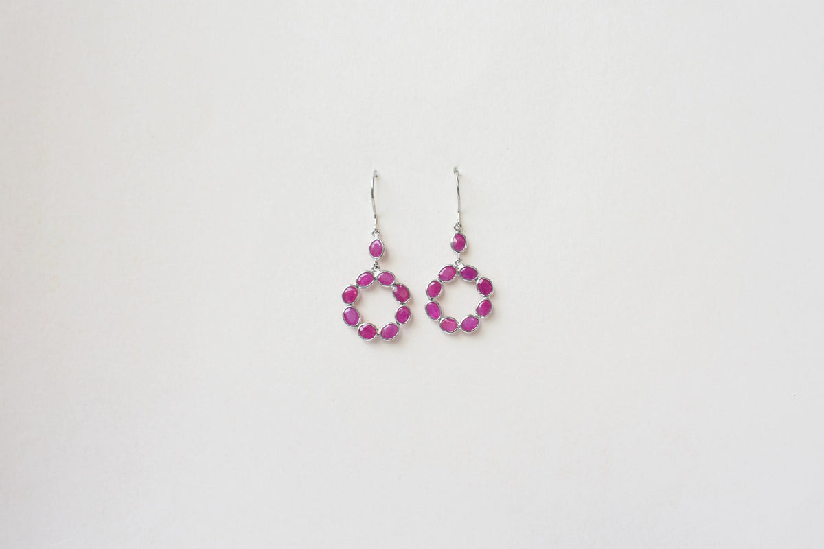 925 Silver Ruby Wreath Drop Earrings – Handmade Open Circle Statement Jewelry