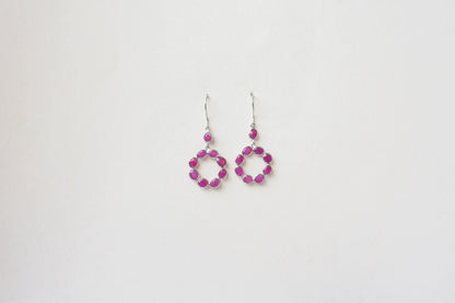 925 Silver Ruby Wreath Drop Earrings – Handmade Open Circle Statement Jewelry