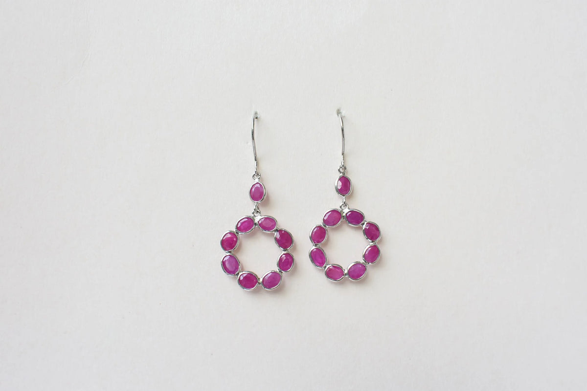 925 Silver Ruby Wreath Drop Earrings – Handmade Open Circle Statement Jewelry