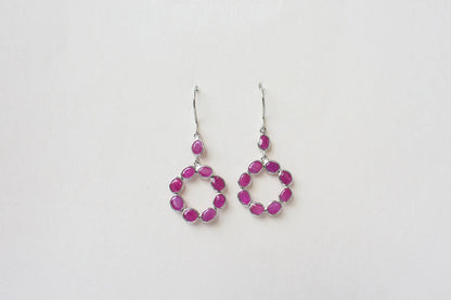 925 Silver Ruby Wreath Drop Earrings – Handmade Open Circle Statement Jewelry