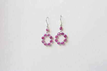 925 Silver Ruby Wreath Drop Earrings – Handmade Open Circle Statement Jewelry