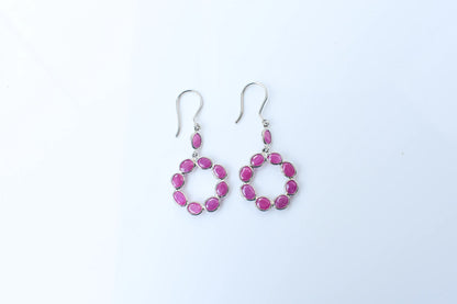 925 Silver Ruby Wreath Drop Earrings – Handmade Open Circle Statement Jewelry