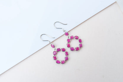 925 Silver Ruby Wreath Drop Earrings – Handmade Open Circle Statement Jewelry