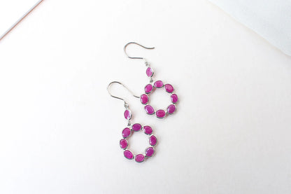 925 Silver Ruby Wreath Drop Earrings – Handmade Open Circle Statement Jewelry